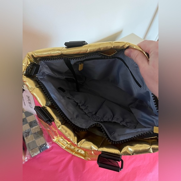 New with Tags. IHKWIP Checkmate Quilted Tote w/ 2 Crossbody Straps in Gold Foil